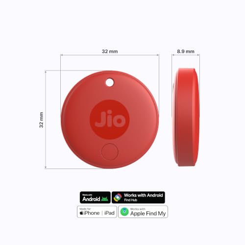 Image of JioTag (2nd Generation) (Red) - Android or iOS Compatible IP64 Rated Worldwide Item Finder for Keys, Wallets, Luggage, Gadgets and More |1+1 Year Battery | No SIM Needed