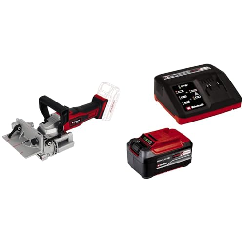 Einhell Fresa engalletadora con batería TE-BJ Li-Solo Power X-Change (18V, iones de Li, ajuste de ángulo/altura continuo, regulación de profundidad de 6 niveles,)+ Starter Kit 5,2Ah