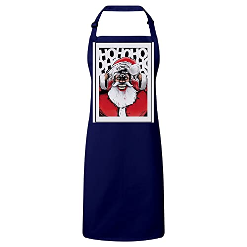 Tablier cuisine premium bleu marine au motif Santa Crazy Hahaha haute tenue
