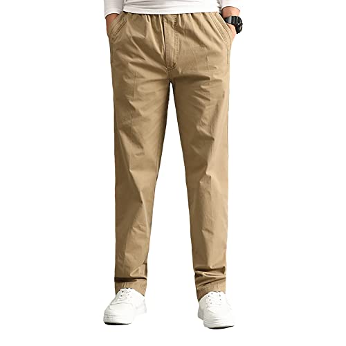 Aifarld Mens Cargo Pants Elastic Waist Pants Sport Jogger Long Trousers For Hiking Fishing Running Workout Khaki #TOP1