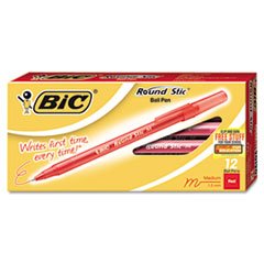 (3 Pack Value Bundle) BICGSM11RD Round Stic Ballpoint Stick Pen, Red Ink, Medium