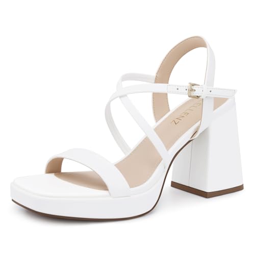 Image of CELLENZ Women Chunky Platform Heels: 3.9 Inch High Heel Prom, Wedding, Party, Square Open Toe Heeled Sandals, Strappy Comfortable Sexy Dressy Shoes