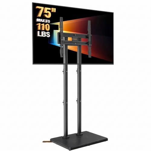 Image of Perlegear Universal Floor TV Stand for 32-75 inch TVs up to 110 lbs, Height-Adjustable Tall TV Stand with Solid Wood Base & Extra-Stable Anti-Tip Feet, Swivel TV Mount for Bedroom, VESA 400x400, PGFLS34B