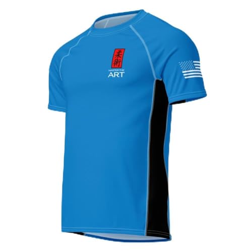 “Master The Art” Blue No-Gi Jiu Jitsu Rash Guard – Premium BJJ Compression Shirt for Grappling