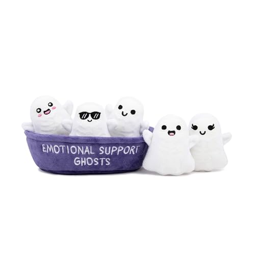 Emotional Support Ghosts by Relatable, Cuddly Plush Collectibles and Cute Stuffed Animals, Spooky Halloween Ghost Plushies and Fun Trick or Treat Toys, Includes 5 Plushies with Carrying Basket by WHAT DO YOU MEME? - Used condition - US$16.14