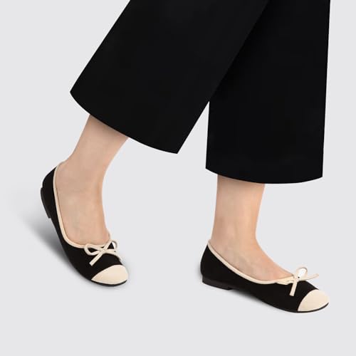 Volyxus Women's Ballet Flats Cap Toe Bow Flats Two Tone Slip On Flats Comfort Square Toe Dressy Flat Shoes for Casual Work Black by Volyxus - Used condition - Image 5