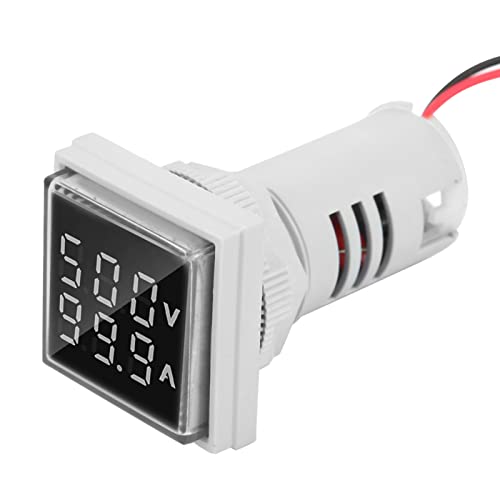 Image of AC Current and Voltage Indicator, 22mm AC Voltage Current Display Meter, 0-100A 60-500V LED Display Voltmeter AC Ammeter Voltmeter Square Head Voltage Meter Current Detector(White)