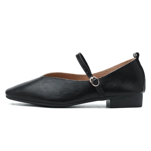 LIURUIJIA Women's Mary Jane Ballet Flats Dress Shoes Square Toe Ankle Strap Casual Dressy Comfortable Retro Foldable Shoes3
