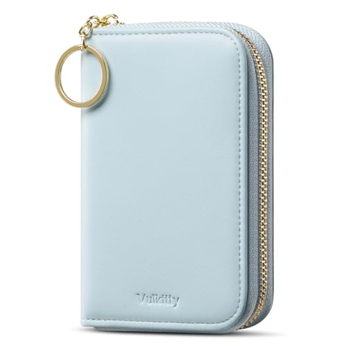 Wallet Women Zipper Bifold Small Leather Card Holder Wallet RFID Blocking with ID Window and Coin Pocket Blue