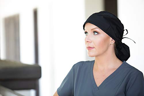 Sparkling Earth Solid Black Big Hair Ponytail Classic Surgical Style Scrub Working Cap - Made In The Usa!!! #TOP1