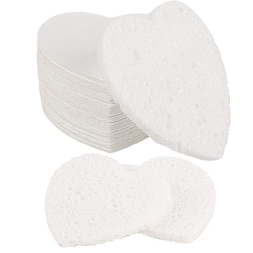 DIVINA VITAE 60 Pieces White Heart Face Sponges for Cleansing And Exfoliating Compressed Facial Estheticians Natural Reusable Sponge Daily Deep Makeup Removal