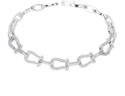 Bracelet fer à cheval en argent S925 plaqué or blanc pour femme