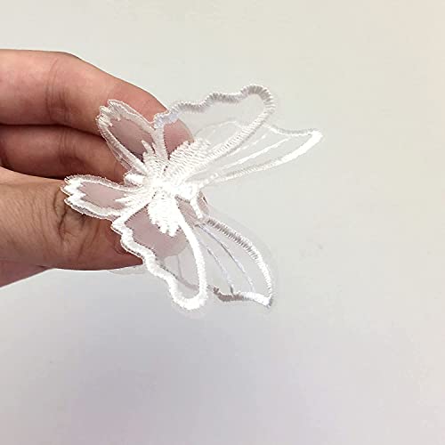Fqtanju 15Pcs Butterfly Lace Trim, Double Layers Organza Butterfly Decor Applique Patches Embroidery Sewing Lace Fabric For Diy Craft Costume Headpieces Garters Wedding Decoration (White) #TOP2