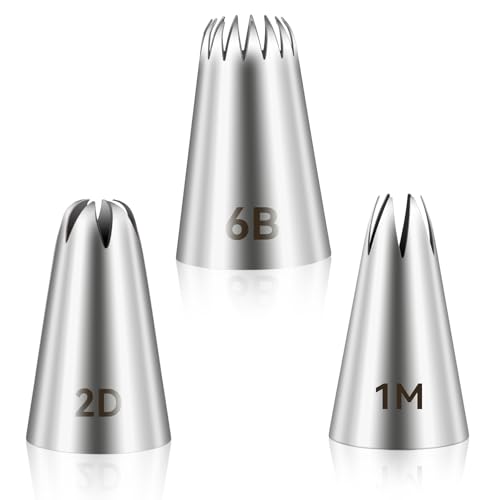 3pcs 1M 2D 6B Cake Piping Tips Cake Decorating Supplies Piping Tips Piping Nozzles Decorating Tips Baking Tools For Buttercream Icing Birthday Cake Cupcake DIY Art