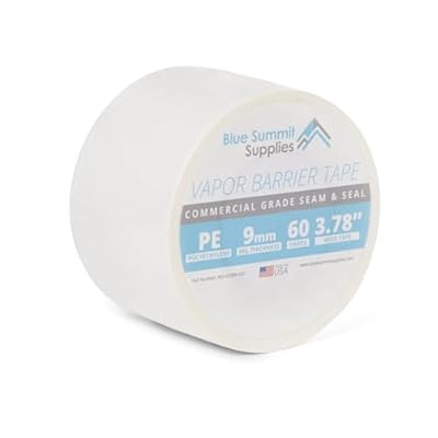 Blue Summit Supplies Vapor Barrier Tape, 3.78 Wide x 180 Long Roll, Made in USA, PE 9mm Polyethylene Tape, Moisture Barrier Seam for Crawl Space or Marine Use, Waterproof White
