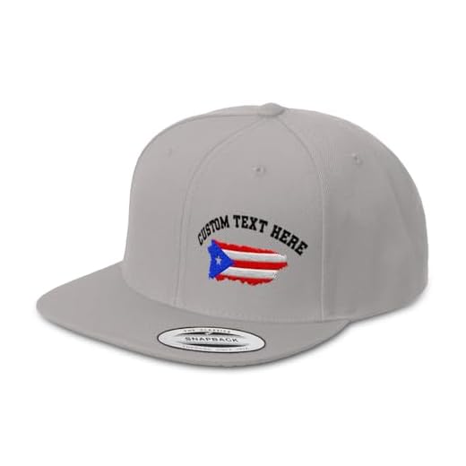 Custom Snapback Hat for Men Flat Bill Left Side Panel Hats Puerto Rico Map Flag Embroidery Embroidered Acrylic Silver Personalized Text Here