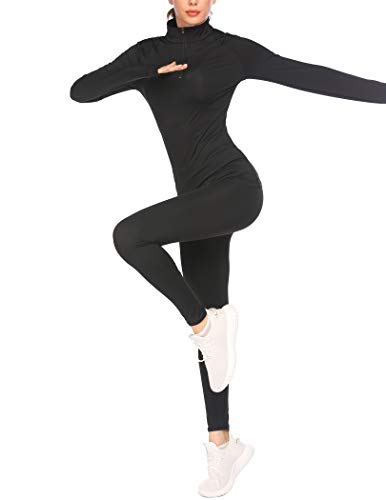 Pinspark Winter Running Top Women Long Sleeve Yoga Jacket Lightweight Quarter Zip Pullover Athletic Shirt (Black,X-Large) #TOP4
