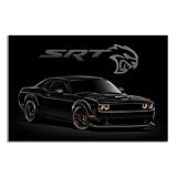 Challenger SRT Hellcat Poster Canvas Wall Art American Muscle Car Artwork Widebody Performance Design For Garage Man Cave Decor (Black, 12' L x 18' W, Unframed Poster)