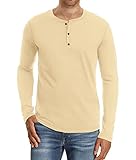 NITAGUT Mens Fashion Casual Front Placket Basic Long Sleeve Henley T-Shirts (L, Beige)