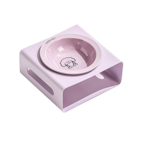DREAM STYLE 猫 えさ 皿 食器 フードボウル みずのみ器 ご飯台 食べやすい 頸椎を保護する 犬 餌入れ 水入れ ペット食器 猫 犬 取り外し式 ペットウォーターボトル 洗いやすい (パープル,16×16.7×6.5CM)