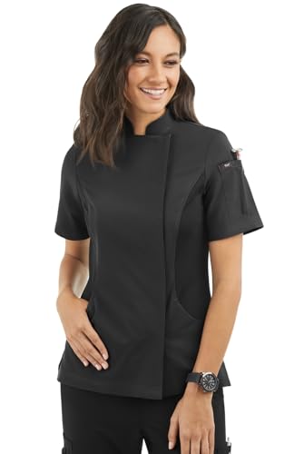 ChefUniforms.com Women's Chef Jacket Short Sleeve with Mesh Panels - Breathable, Lightweight Professional Kitchen Uniform, Snap Closure, Pockets