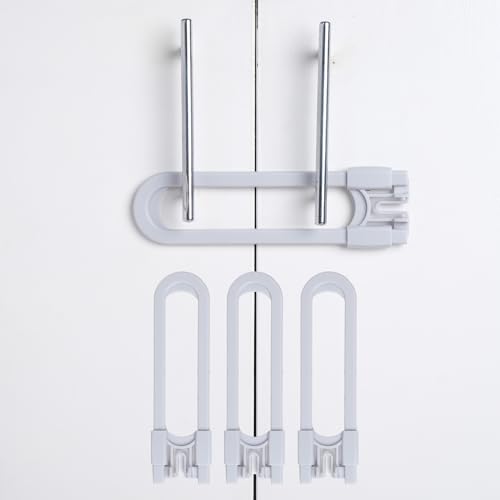 CUTESAFETY - Sliding Cabinet Locks Baby Proofing – Adjustable Child Safety Latches for Knobs & Handles – 4 Pack – No Adhesive Drilling or Tools - Gray