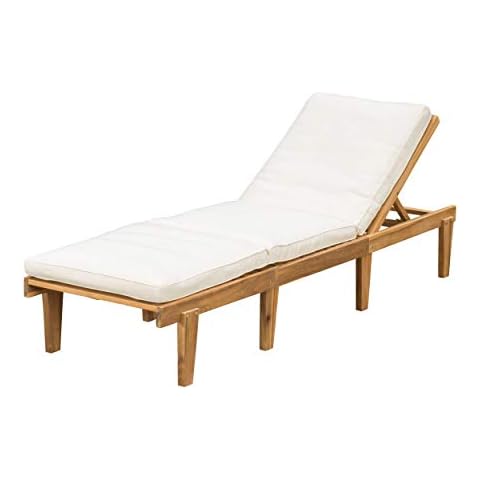 Christopher Knight Home Ariana Acacia Wood Chaise Lounge with Cushion, Teak Finish Cover