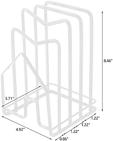 Suwimut Cutting Board Rack Chopping Board Organizer Stand, Flat Steel Pot Pan Lids Holder Rack with 4 Slots for Kitchen Cabinet Countertop, 4.92 x 5.71 x 8.46 Inches, White