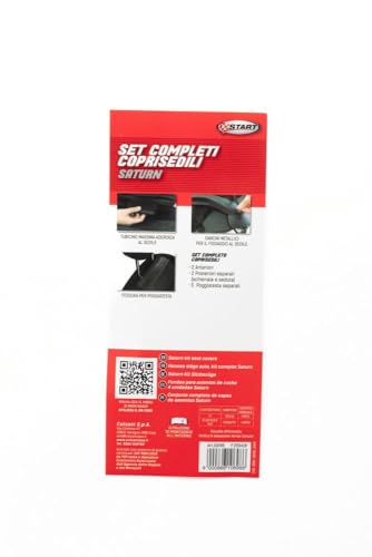 Start Set Completo Coprisedili Saturn Auto Universale Airbag Poggiatesta Poliestere Protezione Comodità Nero Grigio - 4