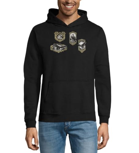 Image of Vintage Eagle Emblems with Ornate Frames Unisex Cotton Blend Hooded Sweatshirt Hoodie Black XX-Large
