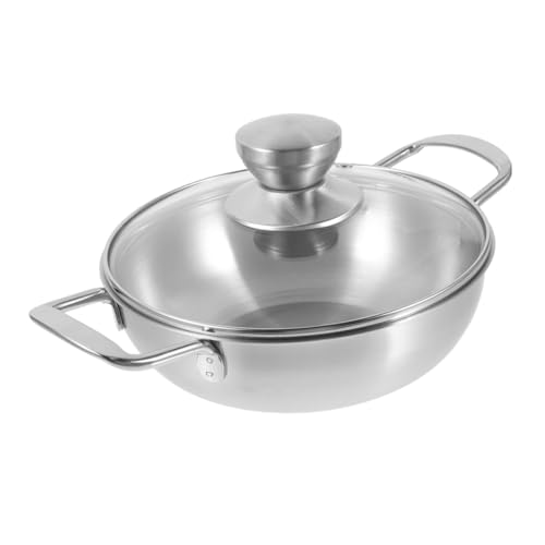 balacoo Round Pan Wok Portable Outdoor Pot Double Handle Stainless Steel Kitchen Hot Pot Reusable Wear Resistant