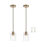 MAYNA 2-Pack Brushed Brass Pendant Lights, Elegant Glass Hanging Lighting with Bulbs, Adjustable Rods Modern Fixtures for Kitchen Island, Breakfast Bar
