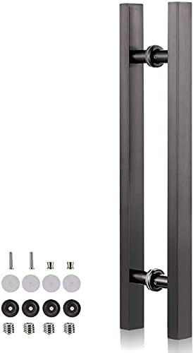 Door Pull Handle Sliding Barn Door Handle with Install Tools, Entry Front Door Push Pull Handle for Wood Glass Doors, Commercial Heavy Duty Bar Handle, Stainless Steel (Black Titanium 50cm/2
