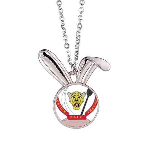 Collier emblème national du Congo pendentif lapin et chaîne acier cadeau culturel