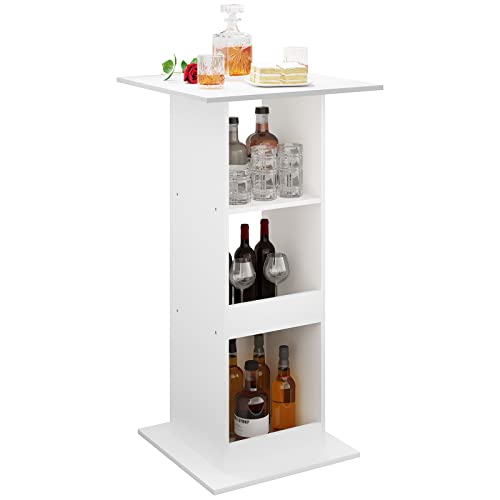 Miniatura 7 de Woltu Mesa De Bar Cuadrada, Mesa Bistró Con 3 Estantes De Almacenamiento, Para Cocina, Mesita Auxiliar Para Salón Y Comedor, 60x60x109cm, Blanco