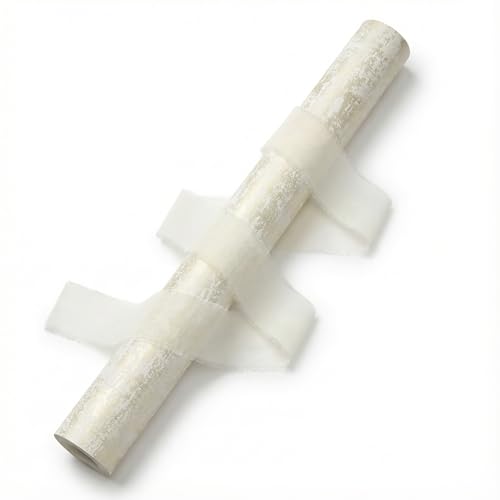 Zoyzoygo Ivory with Gold Embossed Wrapping Paper and Ribbon Set, 17 x 9.84 Ft Gift Wrap Roll with 1.5 Inch Wide Chiffon Ribbon, 7.5 Yards Total for Elegant Gift Wrapping and Party Decor