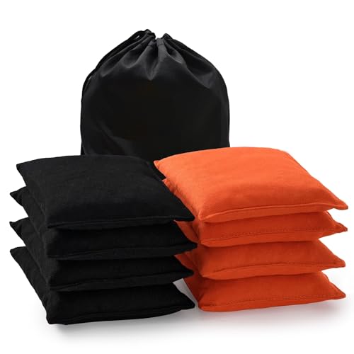 POTIVE Cornhole Bags Set of 8 Regulation Corn Hole Bean Bags for Cornhole Game, Professional Weather Resistant Corn Hole Bags with Tote Bag(Black/Orange) by POTIVE - Used condition - US$19.24