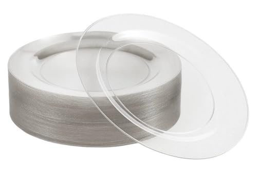 MATANA 25 Assiettes en Plastique Rigide Élégantes & Réutilisables à Paillettes Argentées (26cm) - Assiettes Plates Solides pour Mariages, Anniversaires,...