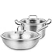 Kitchen Cookware Set Stainless Steel Pots and Pans Set 2-Piece Kitchen Cookware Sets Induction Cooking Set with Glass Lids Dishwasher Safe Silver
