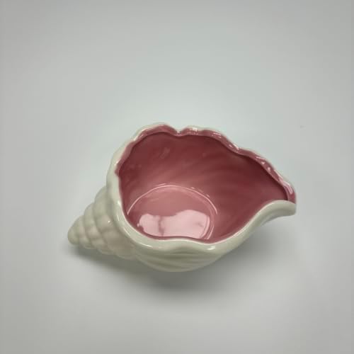 Pink Conch Shell Jewelry Dish Ceramic Ring Tray, Coastal Trinket Tray Decorative Jewelry Holder for Rings Earrings, Vanity Bathroom Dresser Decor Accent, Aesthetic Beach Style Room Decor