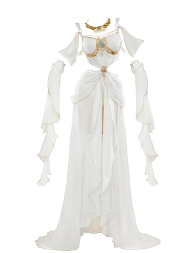 Mobunny Costume de princesse dérivée sexy pour femme - Robe de danse - Body fendu avec manches et collier, blanc, Medium