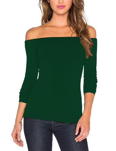 Image of Sarin Mathews Women's Sexy Off The Shoulder Tops Long Sleeve Slim Fit Stretchy Shirts Blouses Top