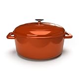 6 Quart Enameled Heavy-Duty Cast Iron Dutch Oven Pot with Lid - Round Enamel Coating, Dual Side Hand