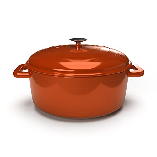 6 Quart Enameled Heavy-Duty Cast Iron Dutch Oven Pot With Lid - Round Enamel Coating, Dual Side Handles For Baking, Roasting, Cast Iron Pot Oven Compatible - Easy To Clean - Ideal For Family - Orange #TOP4