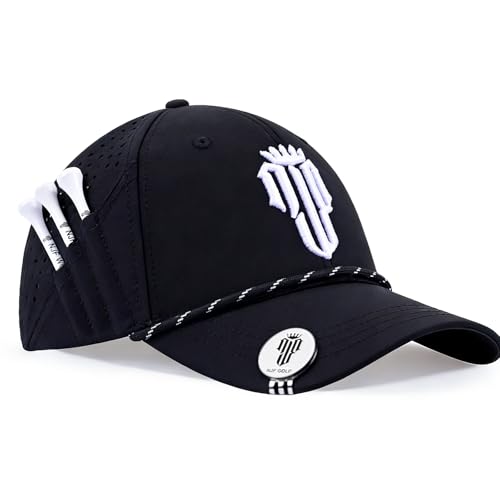 Image of NJF Golf Hat Men - Breathable Mens Golf Hats, Adjustable Rope Hook and Loop Style Cap, Convenient Cap with Tee Holder