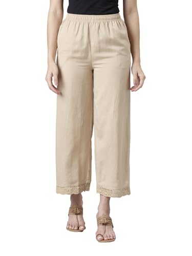 Image of GO COLORS Soft Linen Wide Pant Full Length for Women| Breathable, Mid Rise