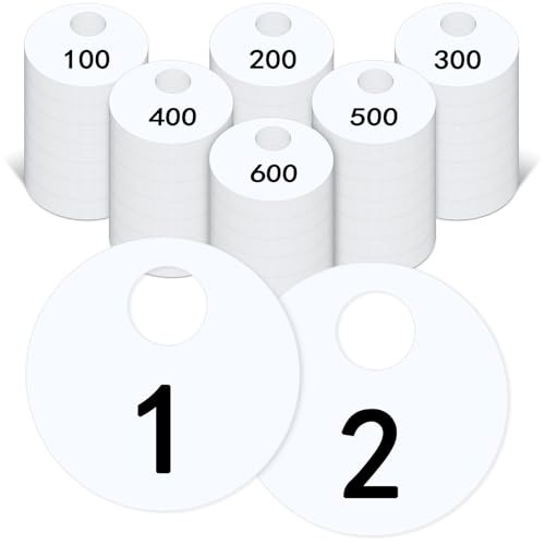 Etiquetas circulares numeradas 1-600 para evitar pérdidas en percheros y vestuarios, 2 juegos
