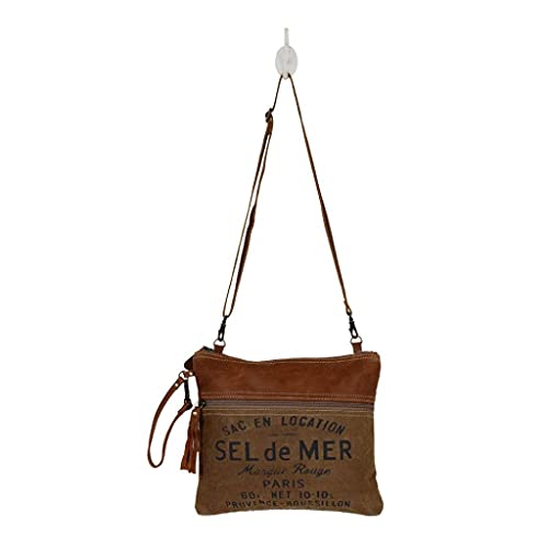 Myra Bag French Toast Small & Cross Body Bag Upcycled Canvas & Leather S-26493