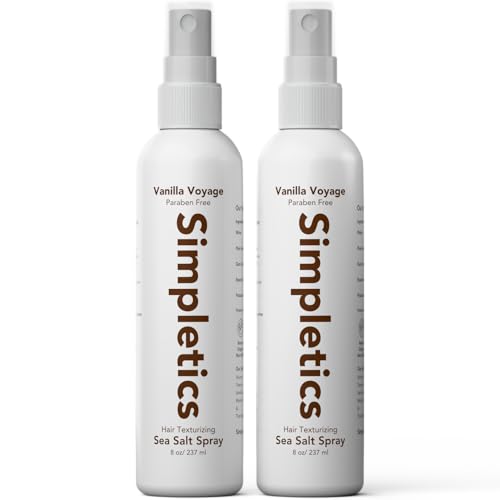Simpletics Himalayan Sea Salt Spray for Straight & Wavy Hair - All Natural, 5 Ingredient, Texturizing & Volumizing Product - Vanilla Scented - Adds Volume, Texture, Beach Look to Men & Women, 2 Pack