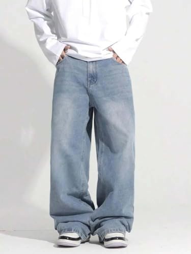 Image of KOTTY Baggy-Fit Denim: Men Zip Fly Washed Cotton Spandex Lightweight Durable Everyday Streetwear Baggy Fit Jeans